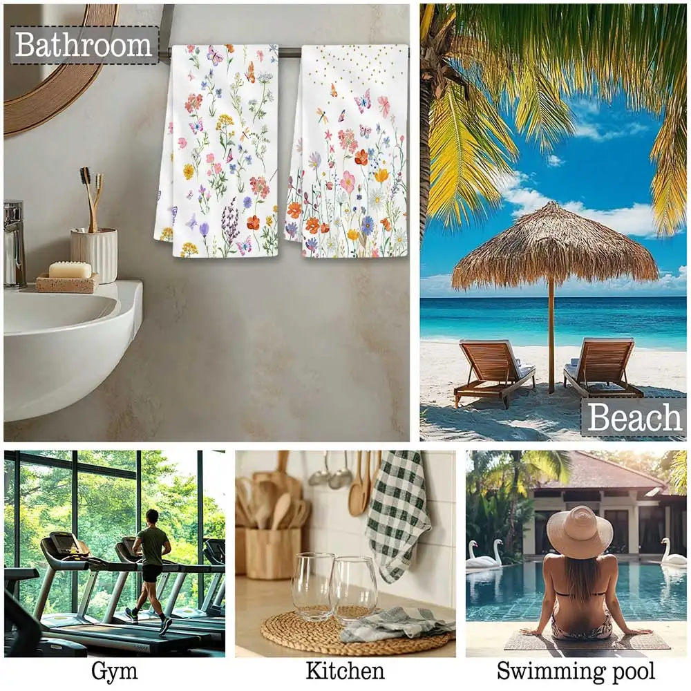 Jit 2pcs Spring Wildflower Butterfly Pattern Dish Towels For Nature Enthusiasts Kitchen Decor