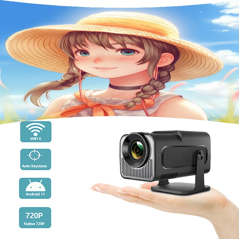 

HY320 Mini Projector 4K Native 720P Android 11 300ANSI Wifi6 BT5.0 180° Rotable Home theater projector for outdoor camping