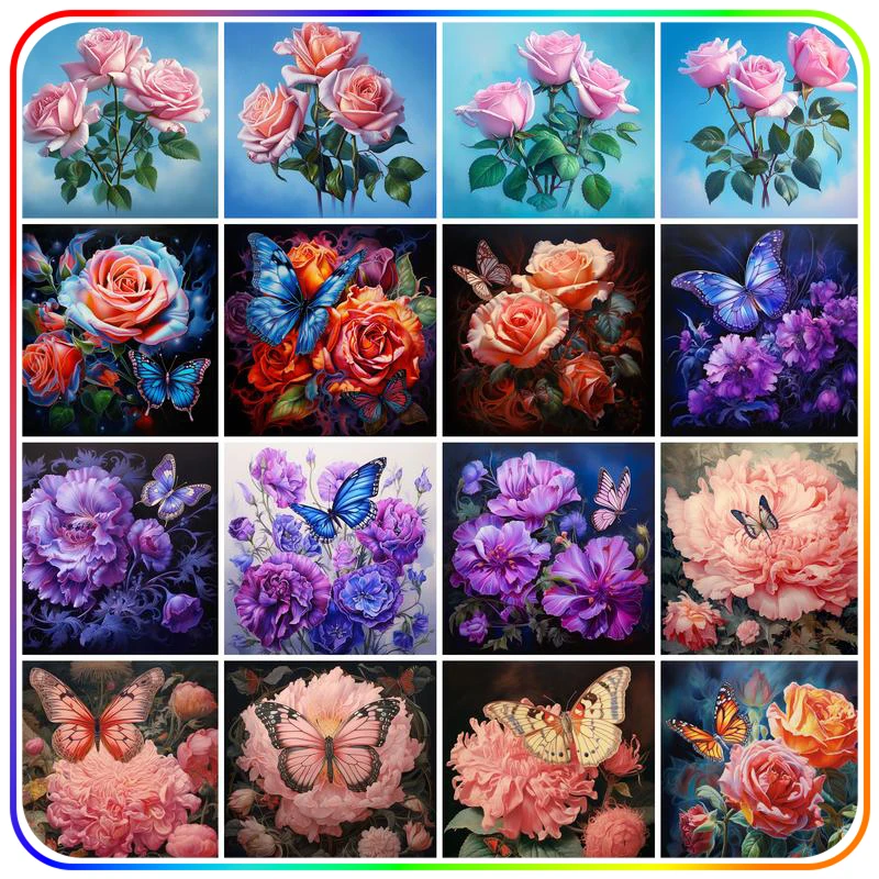 

SDOYUNO 5D Diamond Painting Flowers Rose Peony Butterfly Diamond Rhinestones Paintings Full Round Drill Unframe Personalized Gif