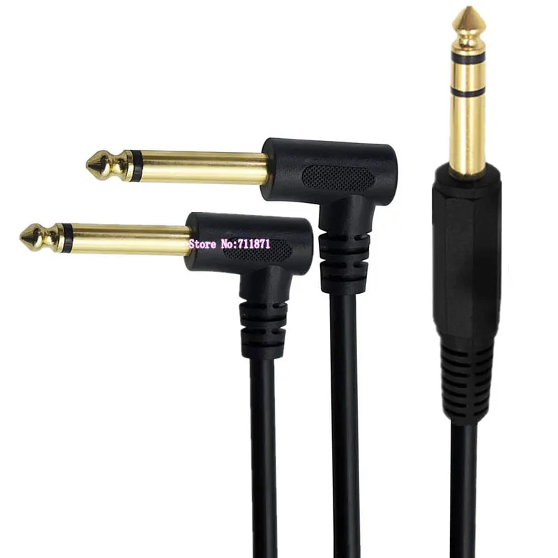 Stereo TRS 6.35 Male to 2 two Double Mono TS 6.35 Male Adapter Cable Line Right Angle Elbow TS Mono 6.35mm to TRS 6.35 Cord Wire