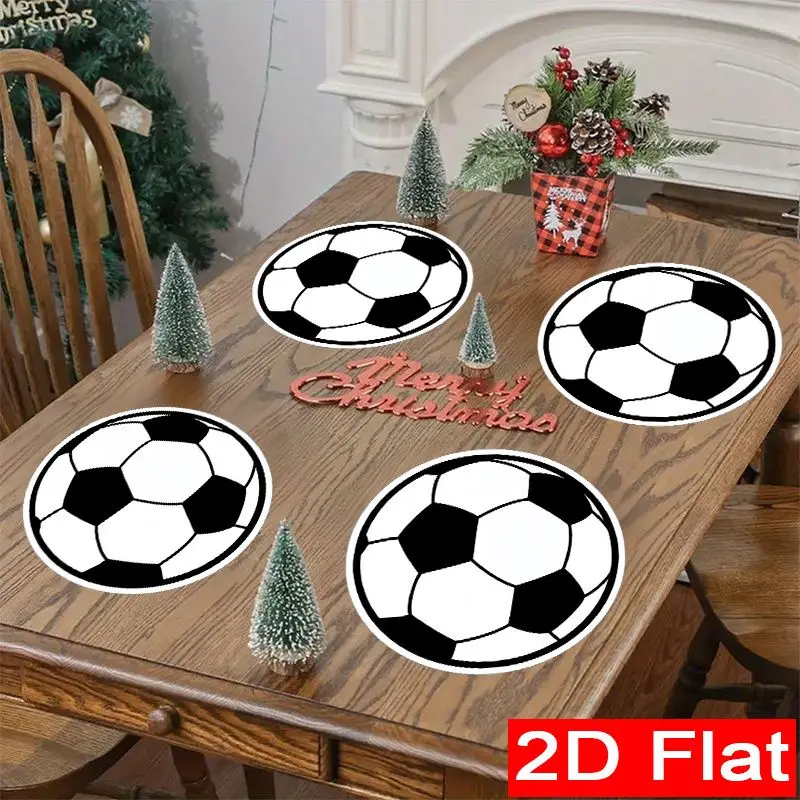VIKAMA Classic Black and White Football Placemat - Round Heat Resistant Mat, Fan Theme Dining & Table Decoration