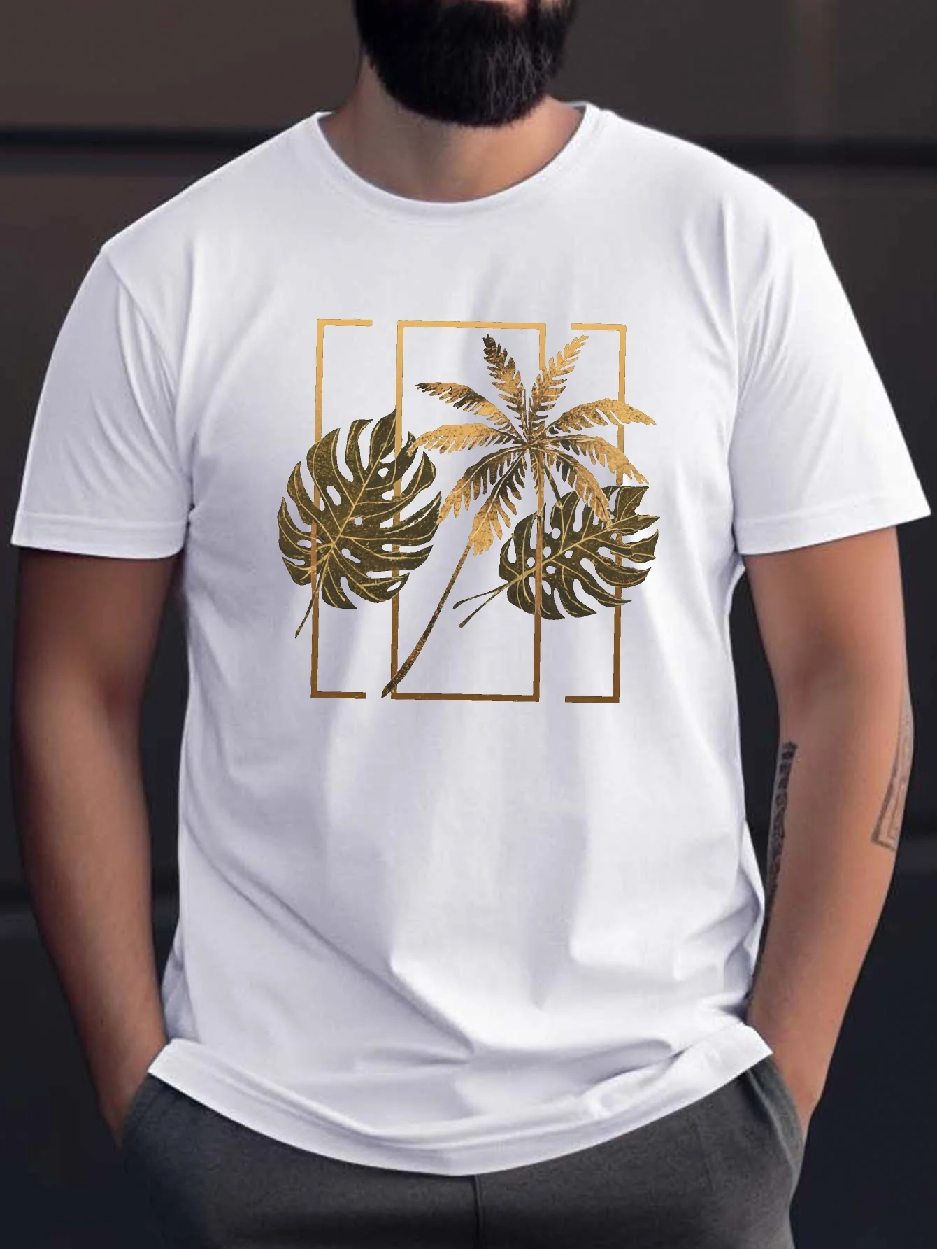 

Geometric Palm Tree Graphic Printing Summer, Autumn, Winter Men's and Women's Short Sleeved T-shirts Casual Loose Outdoor Street