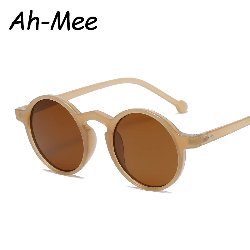Hiking Small Round Anti Light Glasses Women Vintage Brand Designer Brown Eyewear Round Frame Rivet Shades Female Ladies UV400