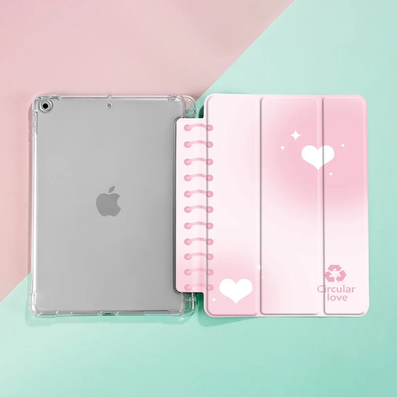 Pink heart iPad Case For iPad Air4/5 10.9inch,Pro11,Air1/Air2 9.7 Cover,with Pencil Holder,Auto Wake/Sleep Cover