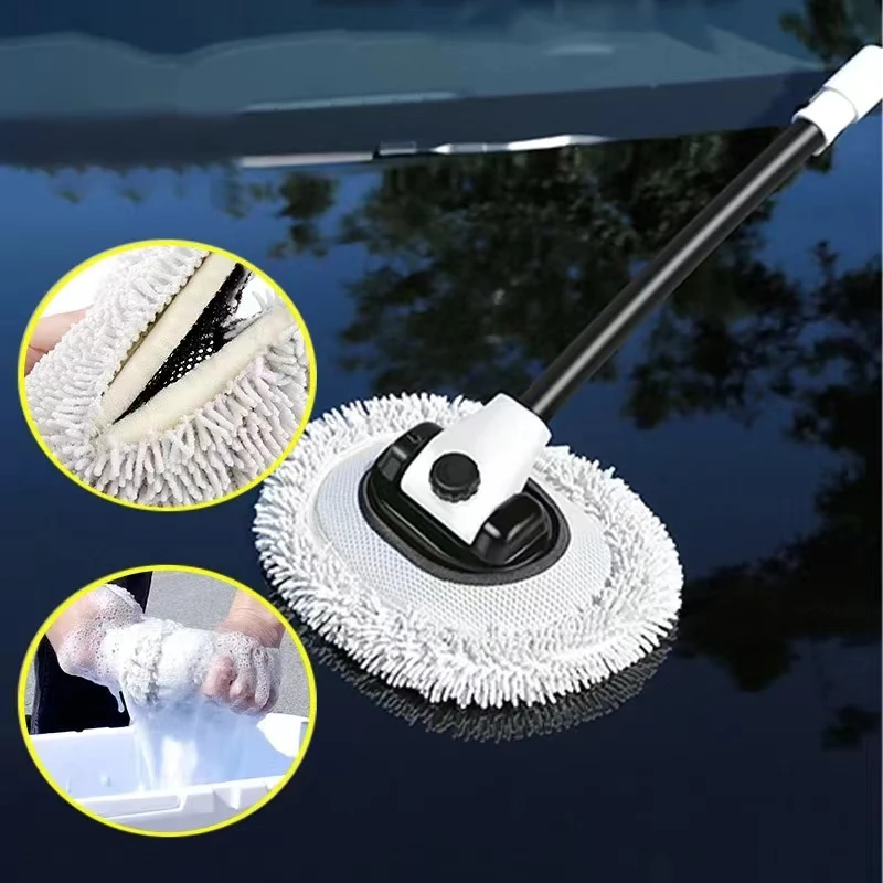 15 Degree Bend Car Cleaning Brush Car Wash Brush Telescoping Long Handle Cleaning Mop Chenille Broom for Car Wash Care