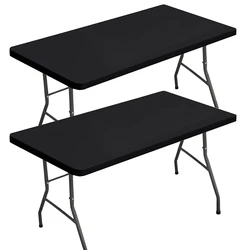 LMETJMA Rectangle Tablecloth Elastic Fitted Tablecloths for 6 Ft Tables Washable Folding Polyester Table Cover JT898