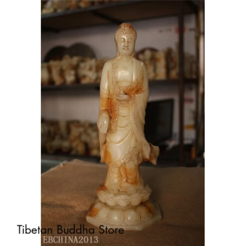 

11.5" China Natural Old White Jade Master Carved Shakya Mani Buddha Statue