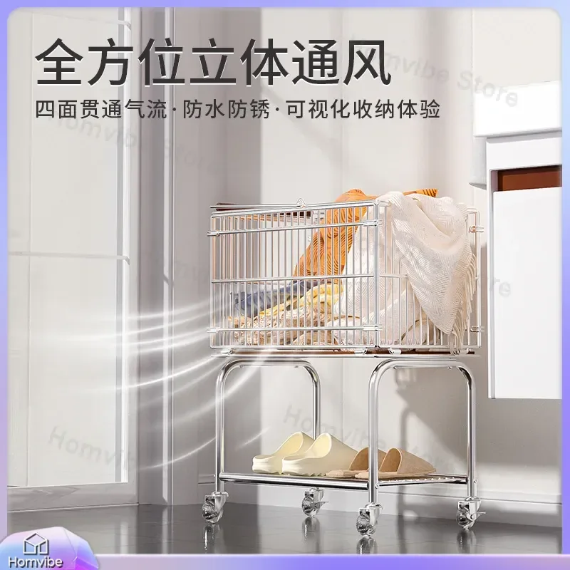 Double Layer Removable Wheeled Dirty Clothes Basket for Bathroom Living Room Slippers Storage Wrought Iron Trolley