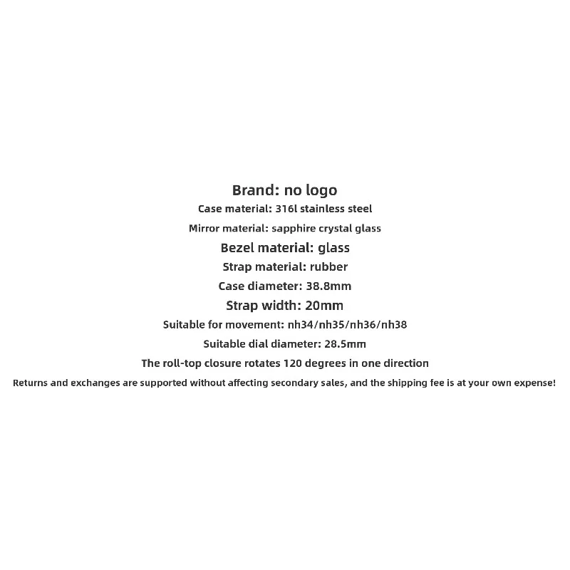 لعلبة NH35 المعدلة يمكن نموذج 316L حزام مطاط من الفولاذ المقاوم للصدأ لقرص 38.8 مللي متر لعيار NH36 #6