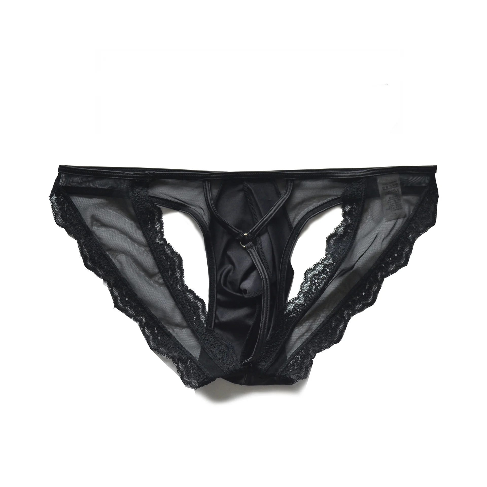 Sexy Low-Waist Lace Thong Men's T-Panties Quick-Dry Netting Transparent Youth Underwear Double-Crotch C-Shape Fun Innerwear