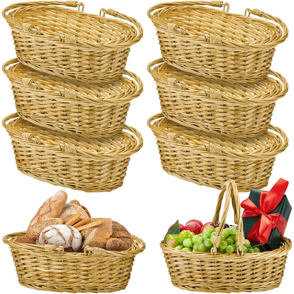 

6 Pcs Wicker Basket with Handle Woven Picnic Baskets 12.6 x 8.27 x 3.15 Inches