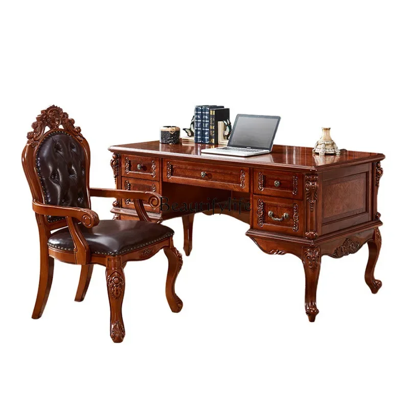 

yj5Solid wood luxury desk American European study table