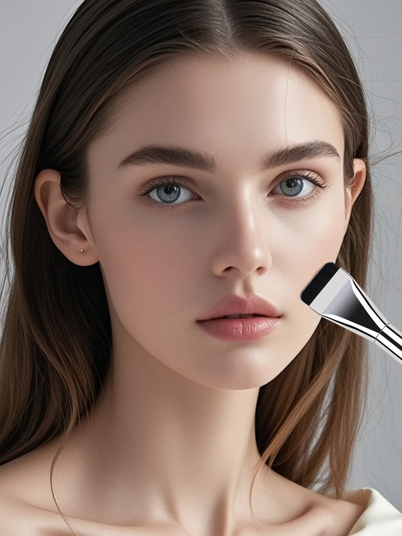 Brocha para base ultrafina, esponja de maquillaje con cojín de aire negro, brocha para máscara plana, juego de brochas para base, herramientas de maquillaje profesionales