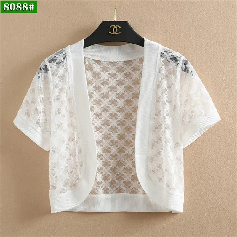 

Sunscreen Shawl Women Dress With Outer Cardigan Thin Style 2025 Summer New Short Style Knitted Small Shoulder Short Sleeved Top