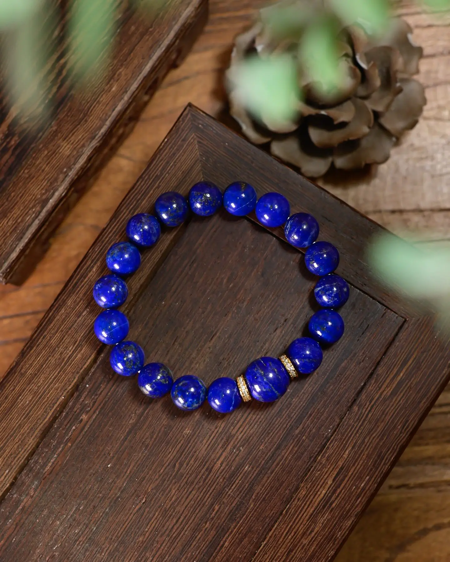 Natural Imperial Lapis Lazuli Round Bead Bracelet, Klein Blue Luxury Minimalist Single Loop Beaded Bracelet For Women