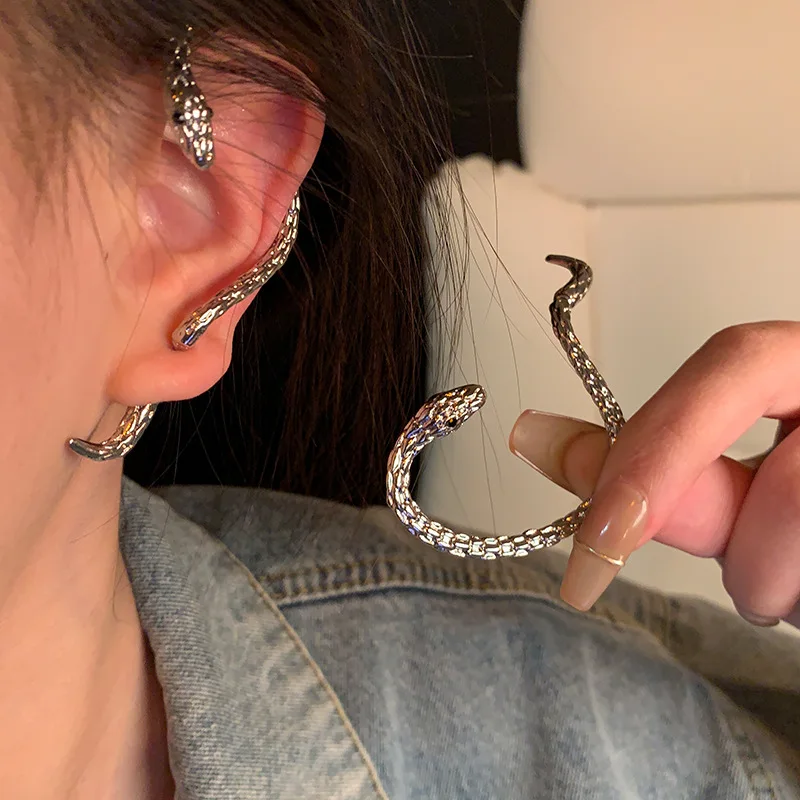 Snake Wrap Ear Hook Stainless Steel Earrings For Women Gothic Ear Cuffs Women's Trend Earrings Jewelry For Valentine's Day Gift