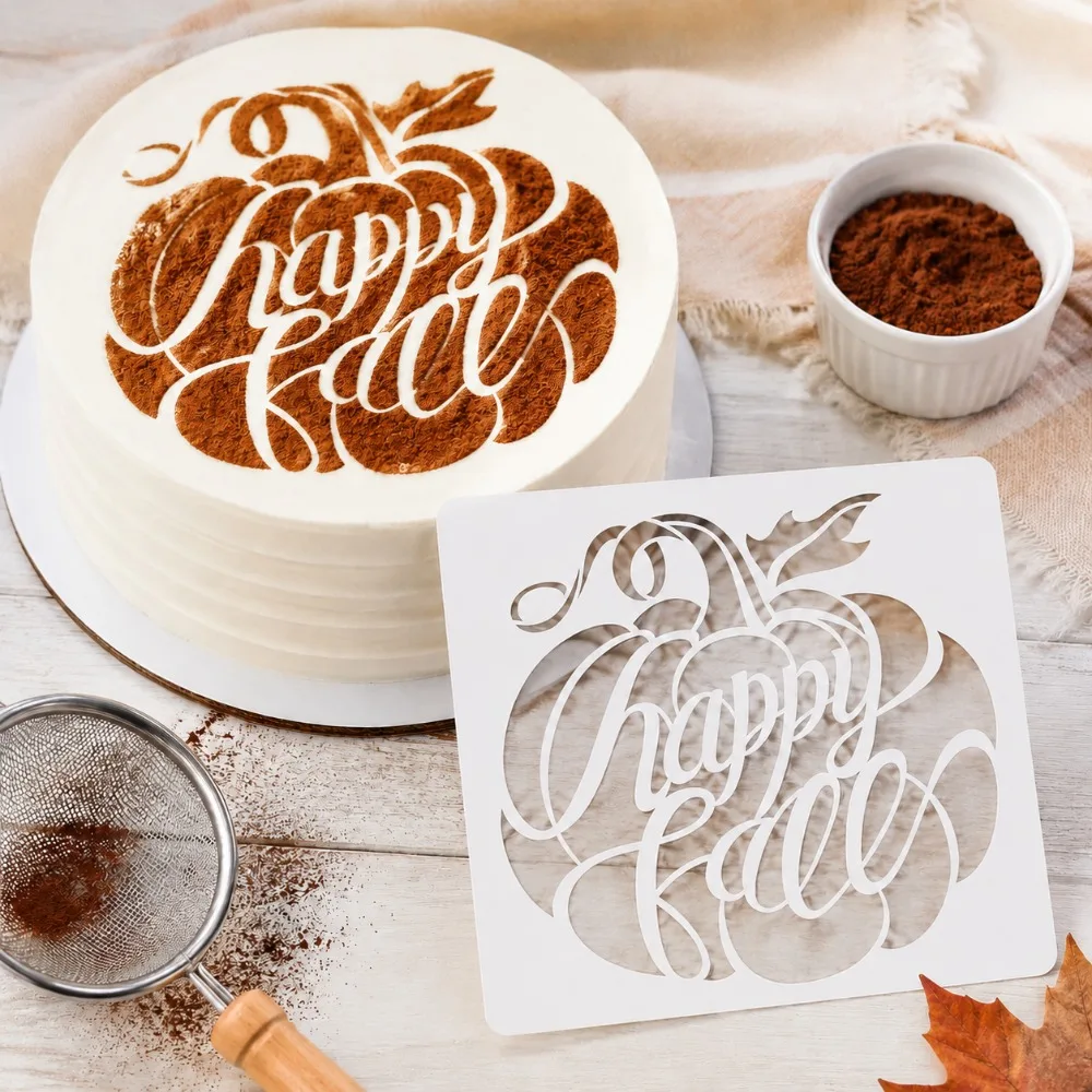 1Pc Halloween Pastoral Pumpkin Letter Cake Stencil PET Food Grade For Wedding Birthday Party Cookie Fondant Decor