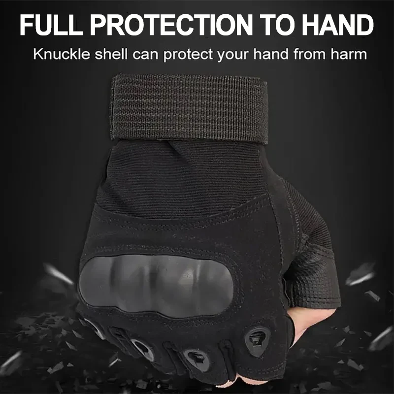 Tactical Hard Knuckle Half Finger Gloves para homens, protetor sem dedos, esportes ao ar livre, caça, motociclista, motocross, ciclismo, 1 par