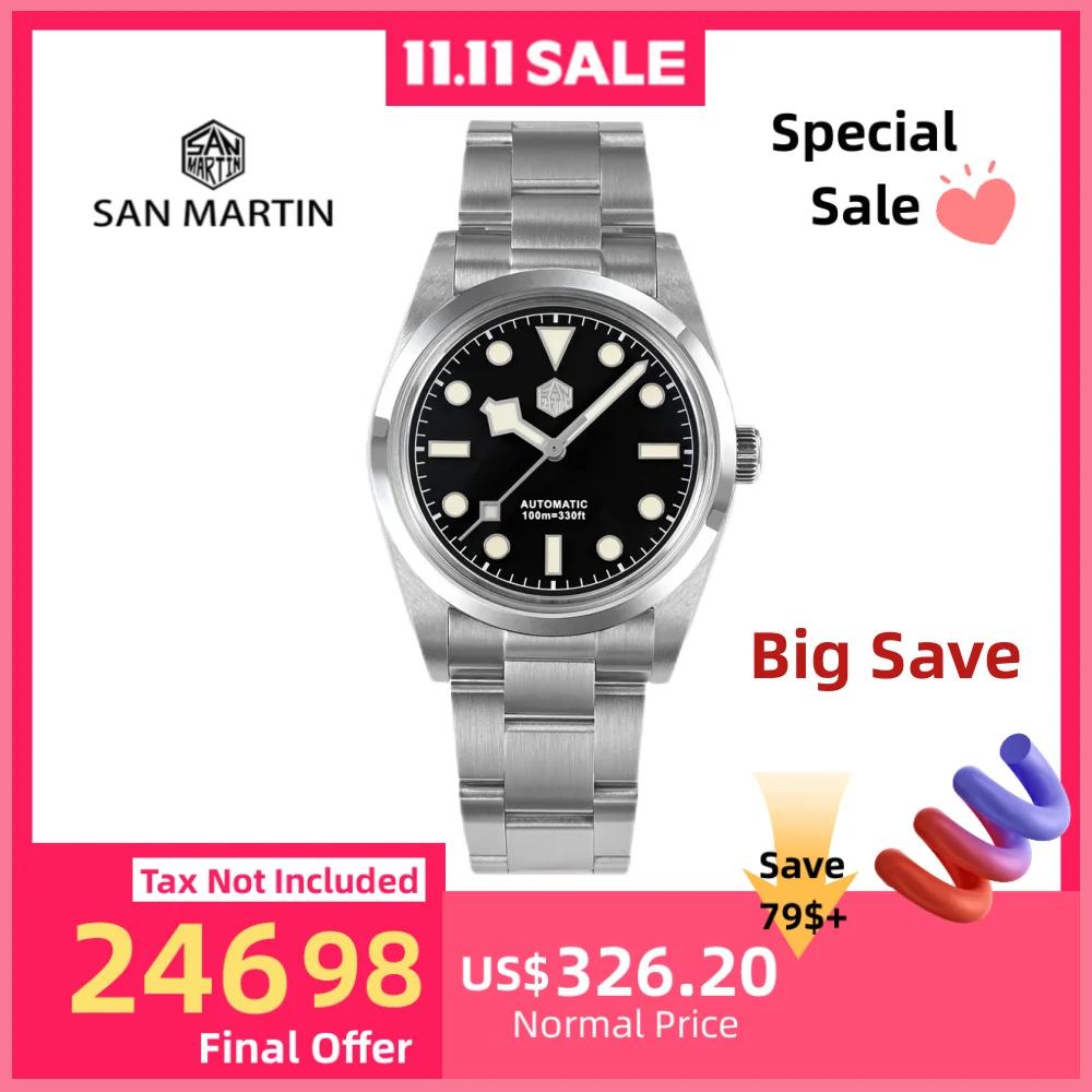 

San Martin 36 мм Explore Climbing Watch Автоматические механические часы SW200 PT5000 Наручные часы с автоподзаводом Снежинка 10 бар SN0021B-2