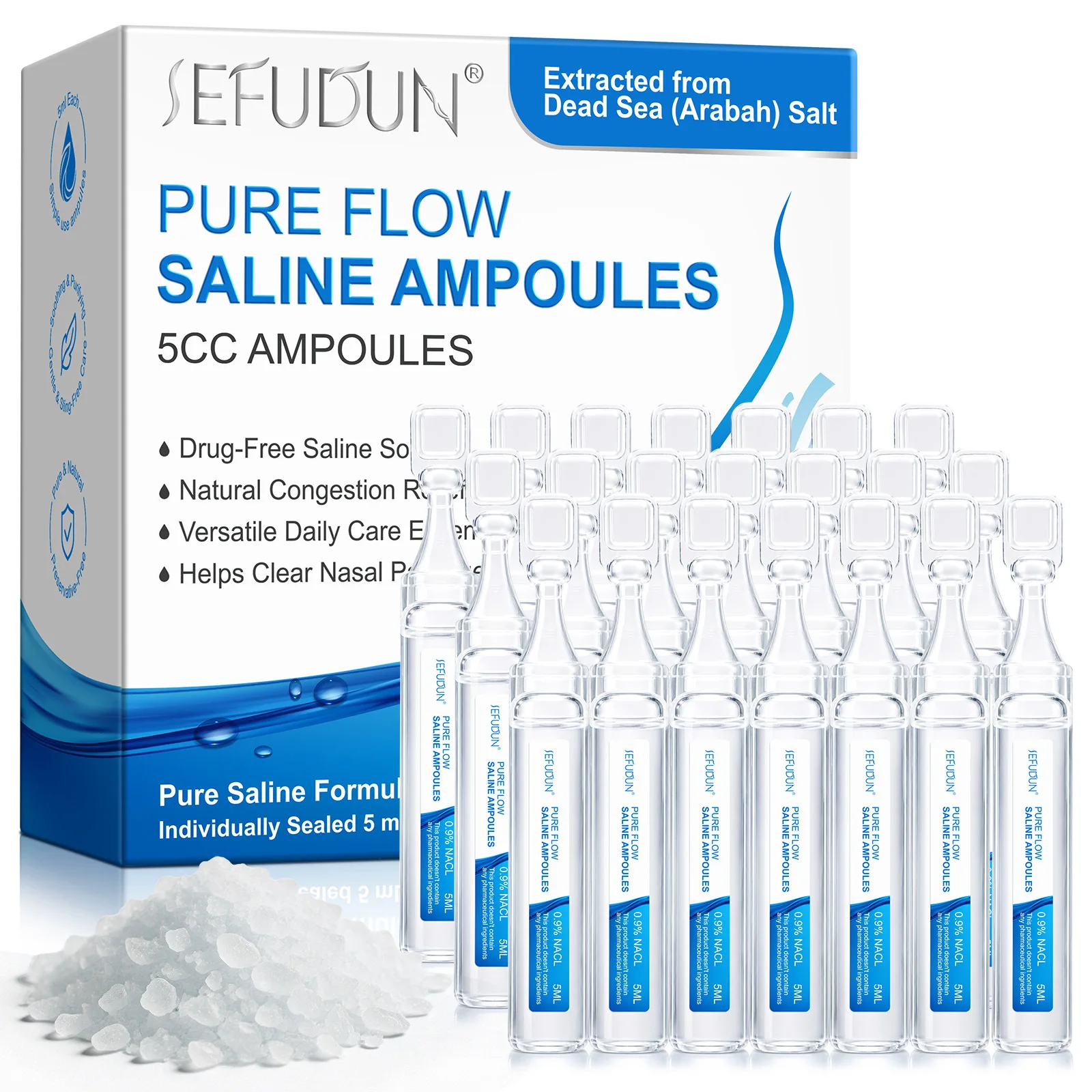 0.9% Sea Salt Nasal Cleansing Care Saline Nasal Rinse Solution 21pcs 5mL Tubes Daily Nose cleaner Wash liquid Nasopharyngeal