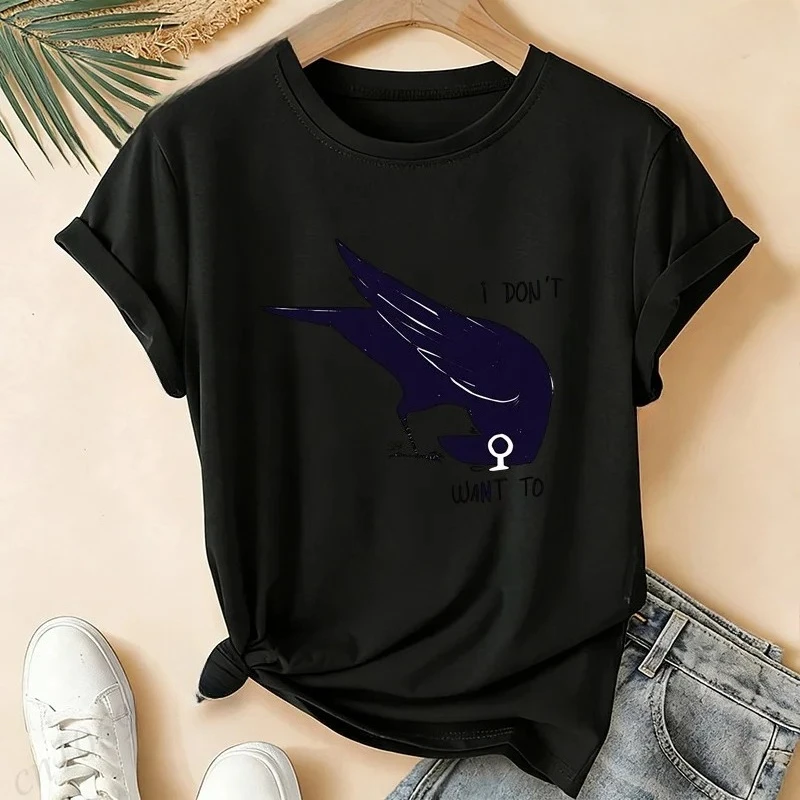 Women Feminist I Don't Want To Crow Graphic Tshirt Vintage Funny Crow Print Tee Casual Loose Short Sleeve Tops Aesthetic T-shirt