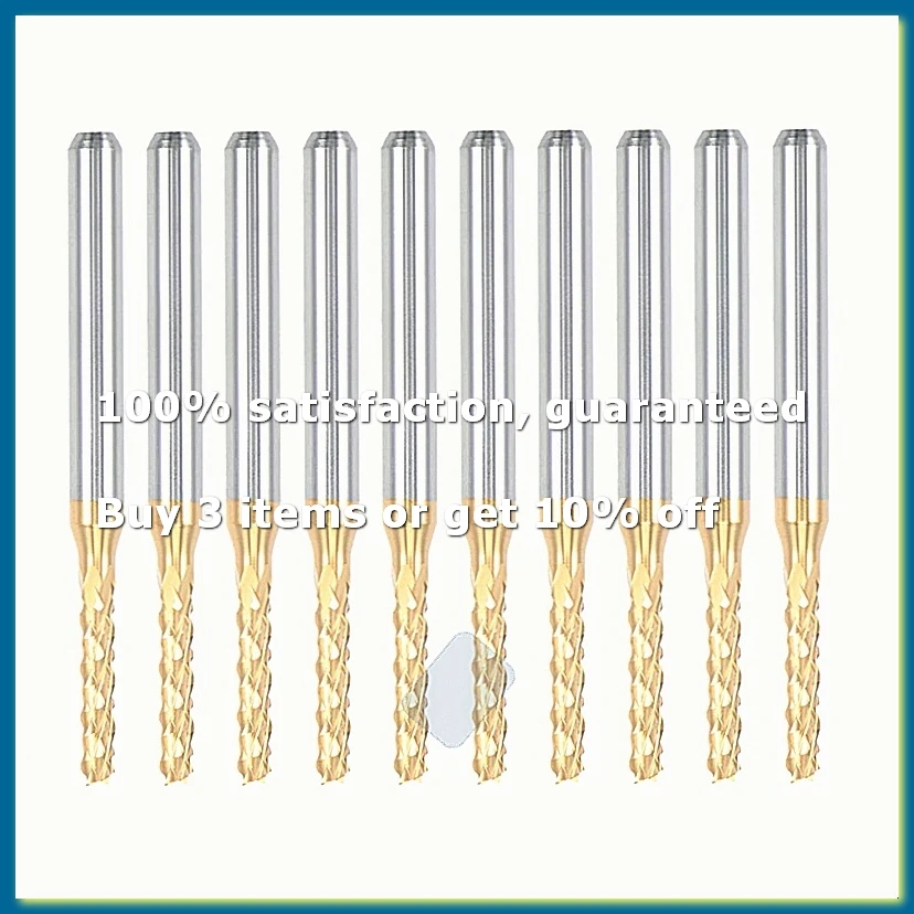 10PCS Titanium Coat Carbide End Mill Engraving Milling Cutter CNC Router Bits for PCB Machine, 1/8 Inch Shank 2Mm-A62I