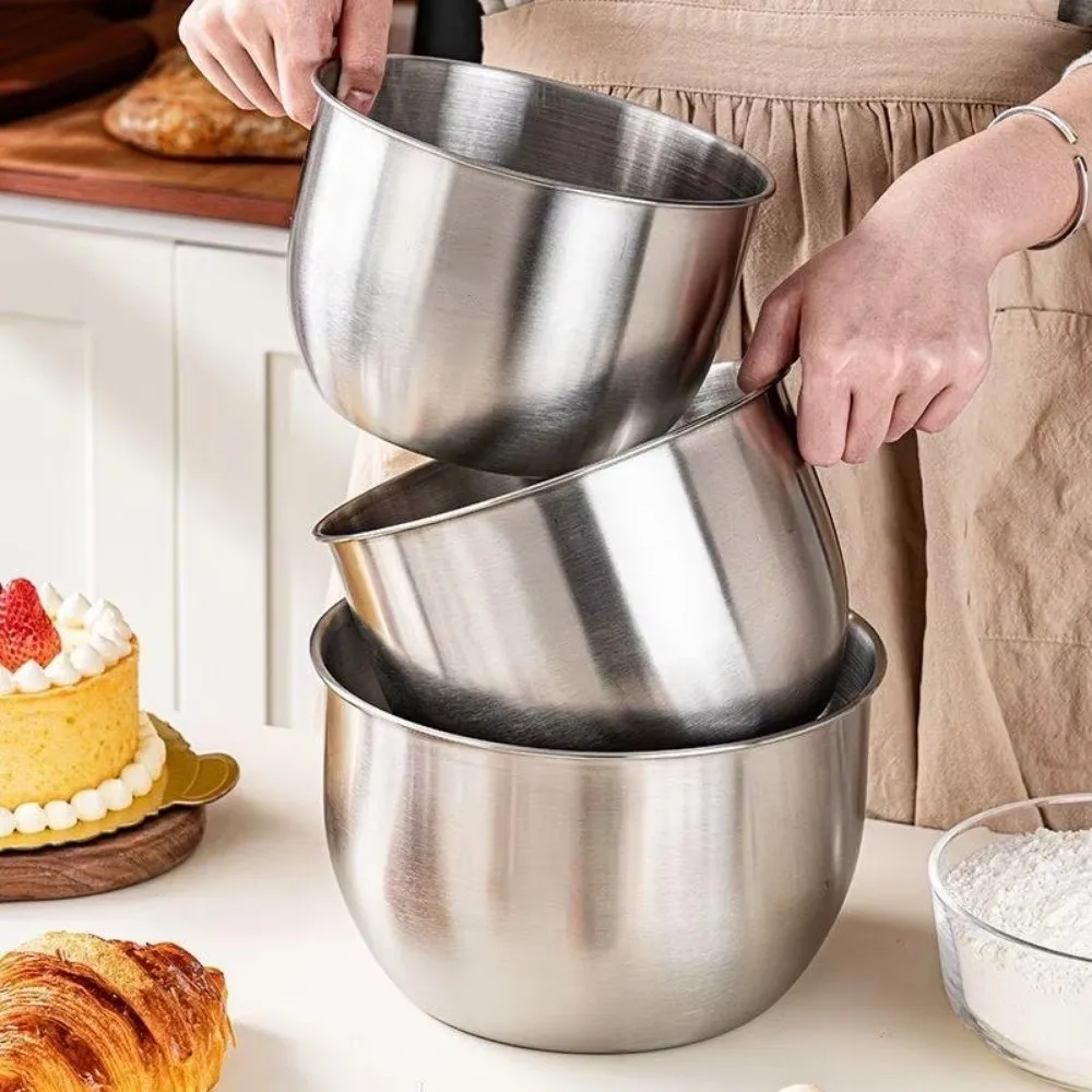 

Stainless Steel Mixing Bowl Household Splash Proof Salad Egg Beating Basin Deep Design Bread Cake Fruit Container