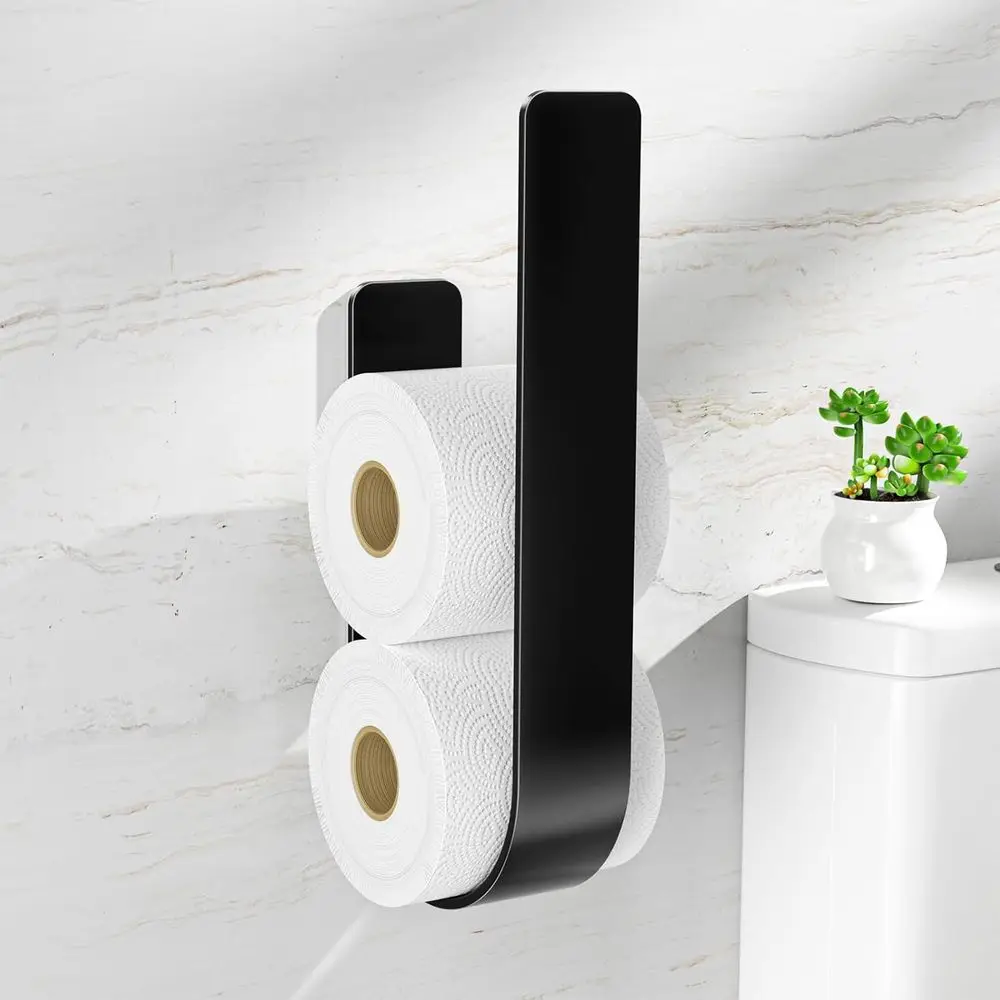 

Toilet Paper Storage Wall Mount, Extra Holder for 3 Rolls, Adhesive Metal Tp Roll Stand, RV, Bathroom (Black, 1Pc)