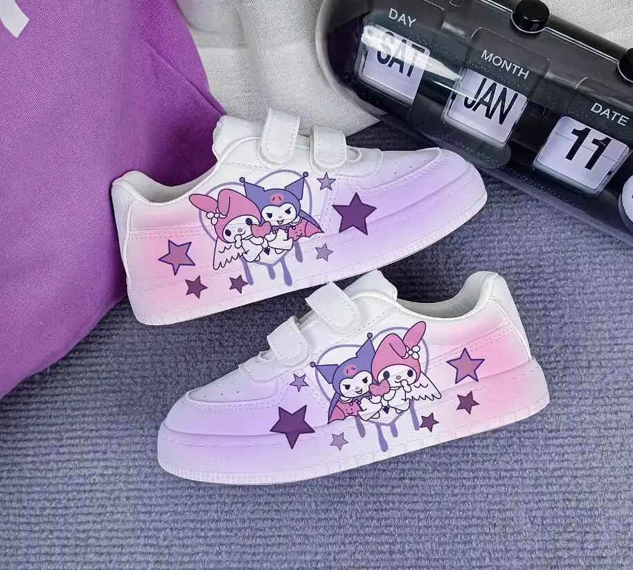 Kuromi Cartoon dzieci wysokie trampki nadruk białe buty sportowe buty do tenisa na płaskiej podeszwie do biegania na co dzień Cinnamoroll