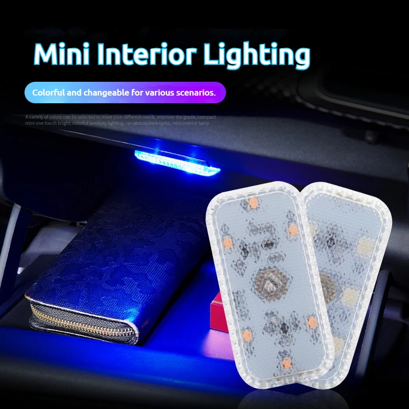 LED Square Touch Light Mini Wireless Car Interior Light Car Dome Reading Light (Door Footer Trunk Storage Box USB Charging)