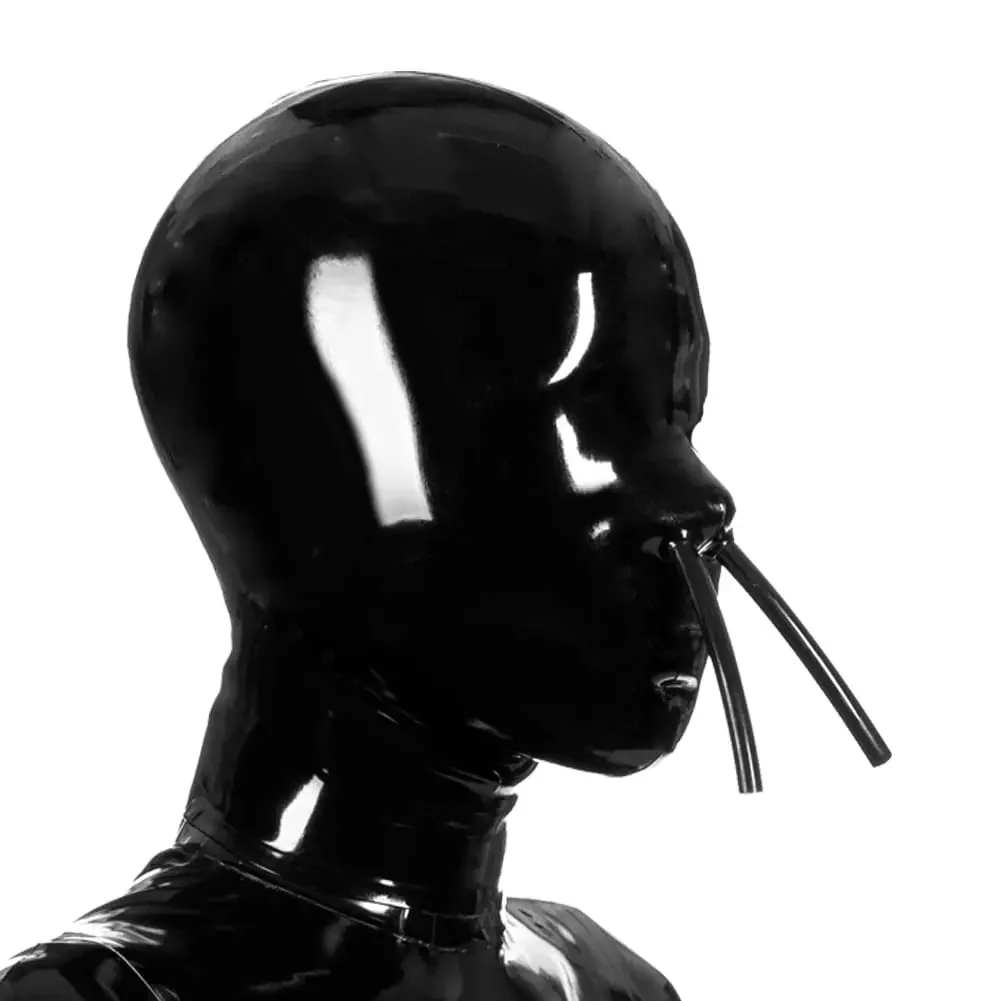 

Латексная маска с капюшоном Резиновый комбинезон Gummi затемняющие капюшоны с носовыми трубками Латексная маска на молнии