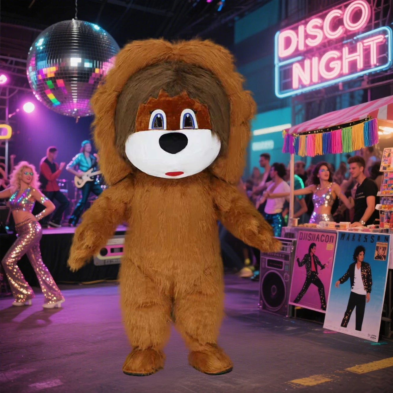 سايجو نفخ الأسد البني زي التميمة موكب الكبار شخصية تأثيري هالوين حفلة الحدث مجموعة أفخم #3