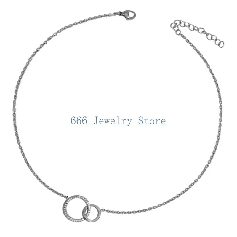 F2TD Women's Minimalist Necklace Double Round Pendant Fashion Thin Chain Jewelry
