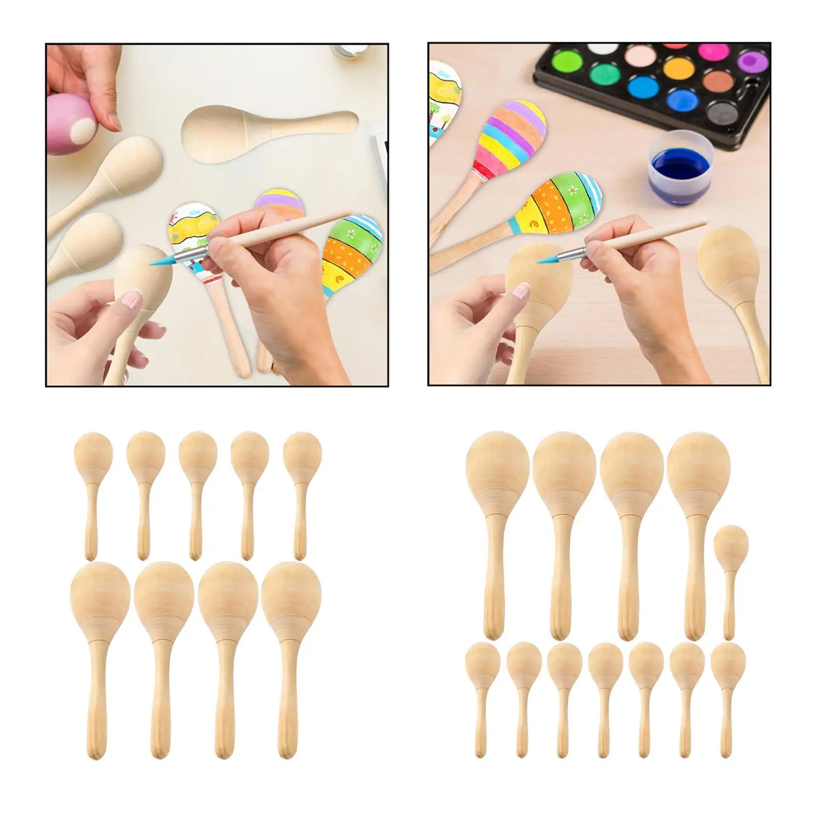 Wooden Maracas Educational Party Games Sand Hammers Hand Painted Maracas for Craft Decor Baby Shower Birthday Gift DIY Painting