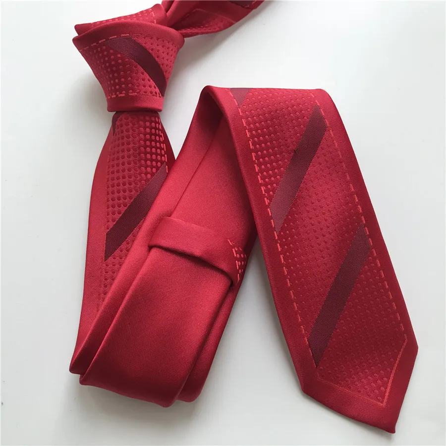 Men's Ties Designer Novelty Panel Neck Tie High Quality Jacquard Woven Neckties Red Skinny Ties for Men