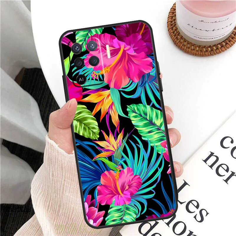 Tropical aloha Hibiscus  pattern Case For OPPO A74 A94 A54 A15 A3S A5S A1K A52 A72 A83 A91 A93 A53S A5 A9 A31 A53 Cover