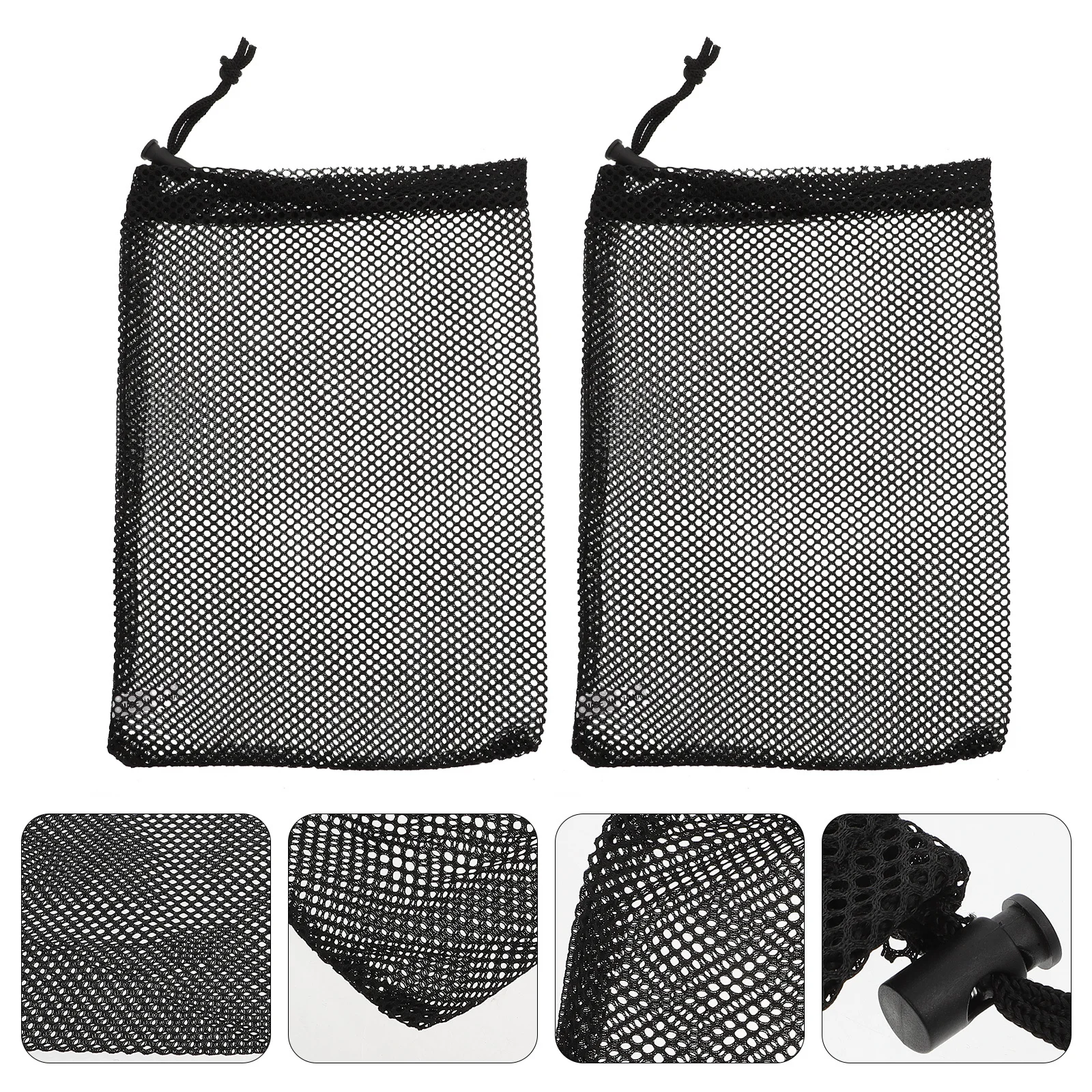 

2Pcs Golf Ball Mesh Storage Bags Elastic Drawstring Portable Sports Ball Holders Black Storage Pouch Portable Drawstring Bag