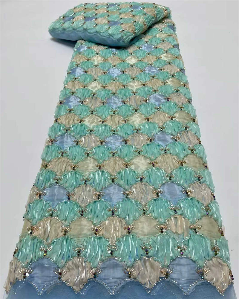 

High Quality Laday's Lace With Korea Made Heavy Luxury Colorful African Guipure Cord Fabric Ceremonial Robe Formal Dress