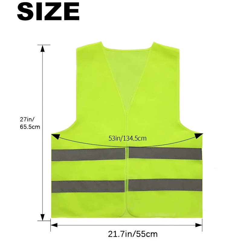 High Visibility Safety Vest - Construction Vest With 2 Reflective Stripes For Traffic Work, Running, Surveying And Guarding