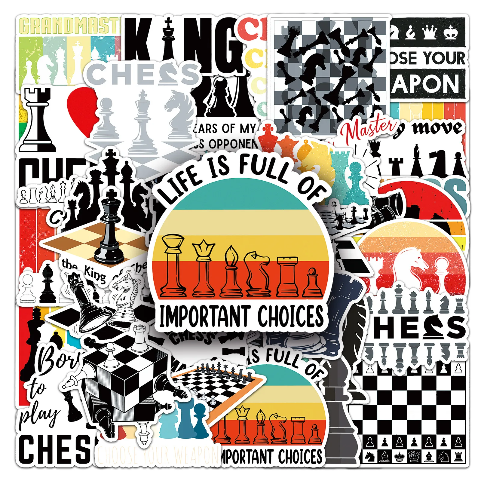 10/50 SZTUK Naklejki Graffiti z Motywem Szachowym, Personalizowane Kreatywne Dekoracje na Kask Motocyklowy, Rower, Album do Wyklejania, Wodoodporne Naklejki