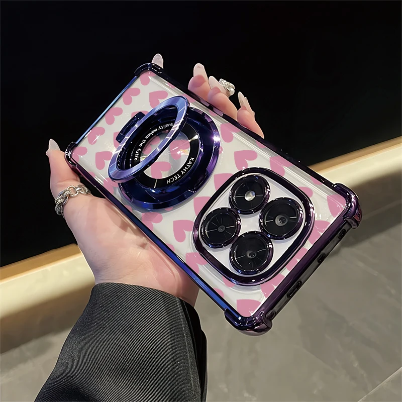 

Redmi 15A Plating Clear Phone Case For Xiaomi Redmi15 4G 5G 15C 14C 13C 13 13X 12C 12 Shockproof Bracket Love Heart Cover