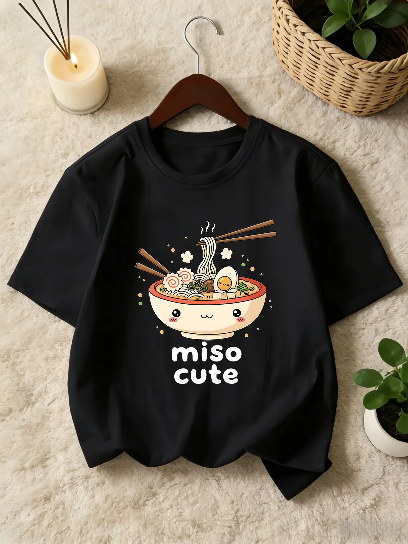 Camiseta infantil con estampado de tazón de ramen Miso, para niños y niñas, camiseta familiar a juego, de algodón suave, manga corta, ropa casual diaria encantadora para niños.