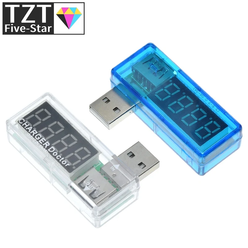 TZT Digital USB Mobile Power charging current voltage Tester Meter Mini USB charger doctor voltmeter ammeter Turn transparent