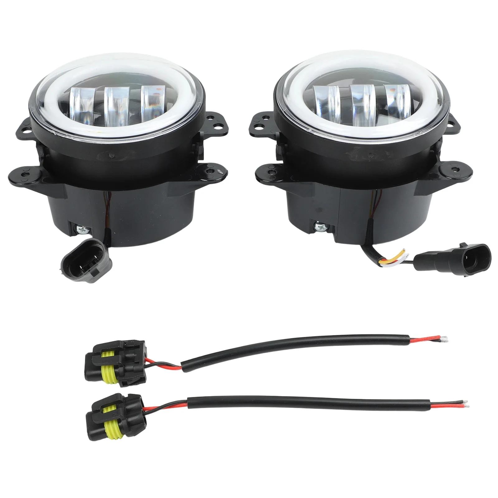 4 Inch LED Fog Light Pair Designed For Offroad Vehicle Headlight Systems With White Light And Yellow Ring Configuration