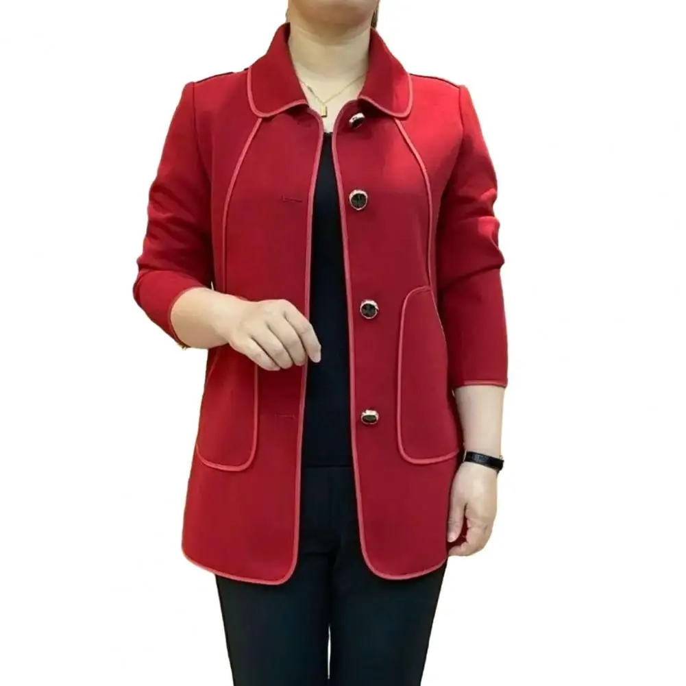 Chaqueta cárdigan de una sola botonadura para mujer, abrigo holgado informal de mediana edad, prendas de vestir para madre, cuello vuelto, Otoño e Invierno