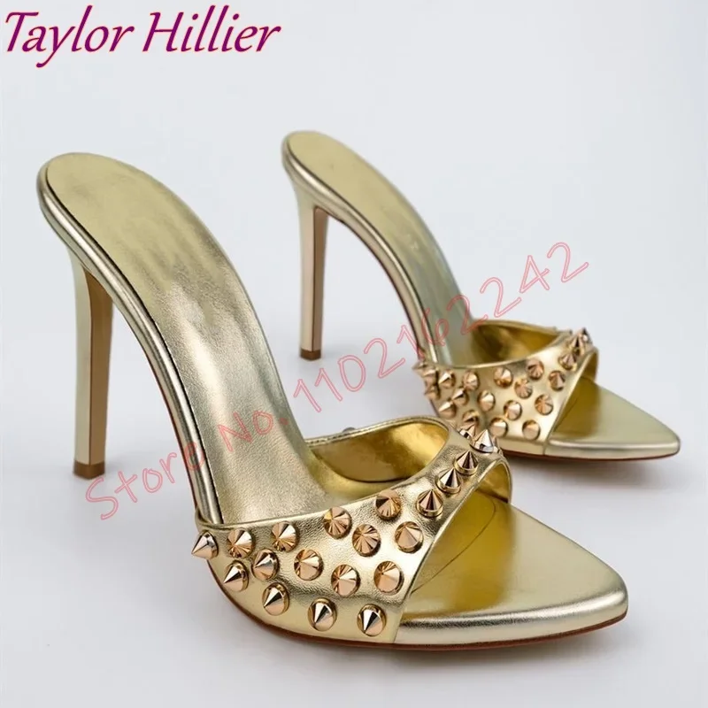 مثير الذهب برشام النعال جولة تو خنجر الفم الضحلة عالية الكعب الصنادل الحفلات العصرية أنيقة لباس خارجي النعال #2