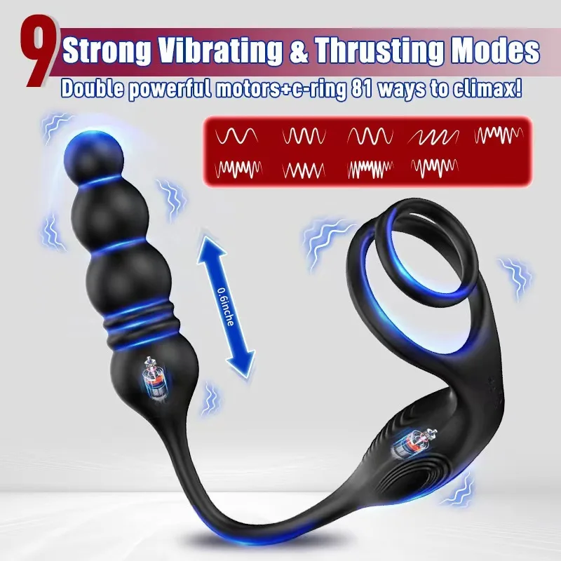 Prostate Massager Anal Vibrator Vibrating Cock Ring Anal Plug Sex Toys P Spot Massager Male Sex Toys for Gay Men Semen Lock Ring view 2