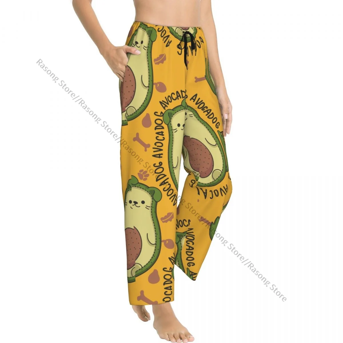 Warm Women Pajama Pants Cartoon Avocado Dog With Separate Flannel Sleep Bottoms Soft Fleece Loungewear
