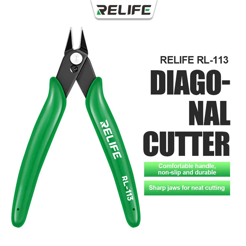 RELIFE RL-113 Diagonal Cutting Pliers Precision Wire Cutters with Non-Slip Rubber Handle for Circuit Board Repair, Cable Cutting