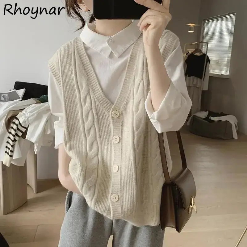 

S-4XL Sweater Vests Women Solid Simple Daily Creativity Button All-match 4 Colors Sweet Vintage Twist Special Charming Students